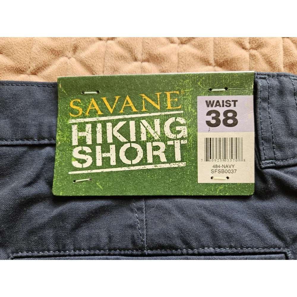 NWT Savane Men's Blue Cotton Hiking Cargo Shorts With Tech Pocket, Size 38